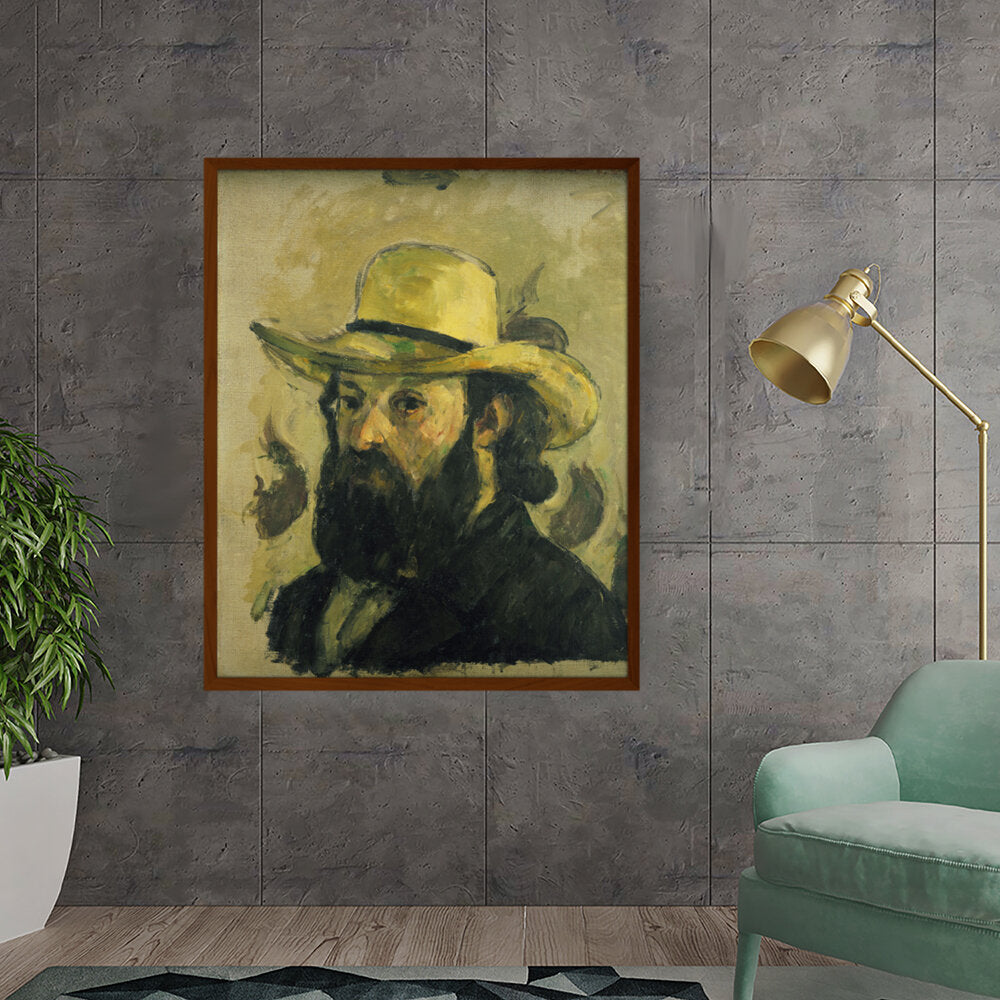 Self Portrait In A Straw Hat - Framed Canvas
