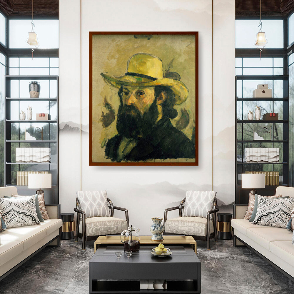 Self Portrait In A Straw Hat - Framed Canvas