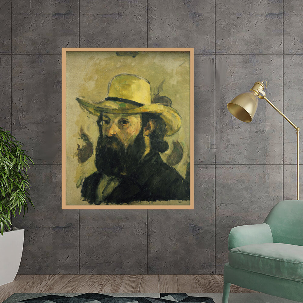 Self Portrait In A Straw Hat - Framed Canvas
