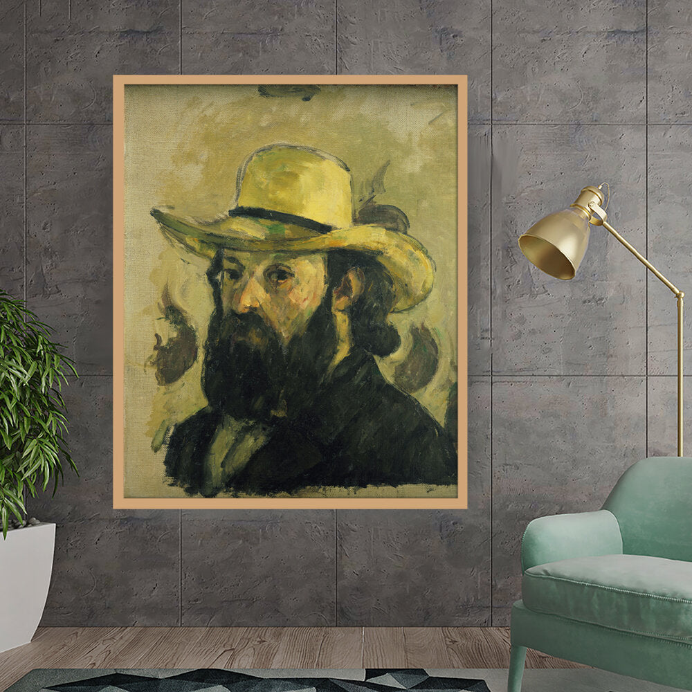 Self Portrait In A Straw Hat - Framed Canvas
