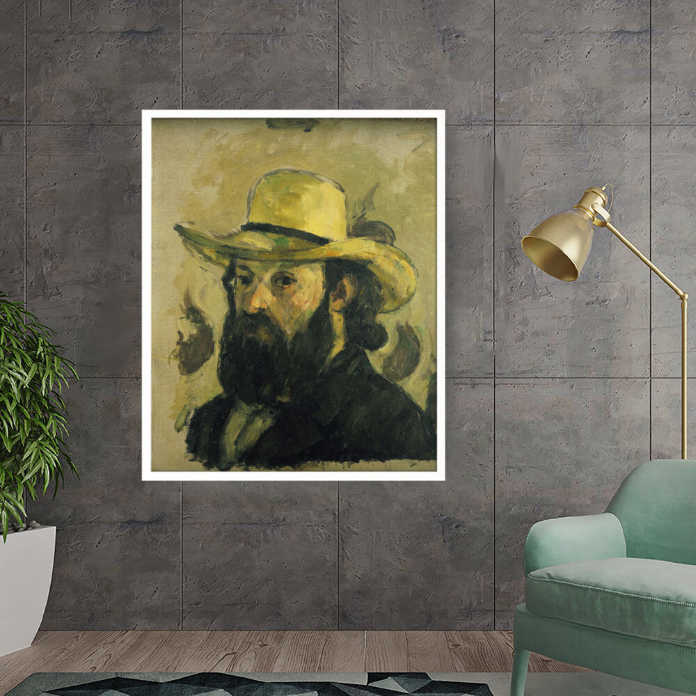 Self Portrait In A Straw Hat - Framed Canvas