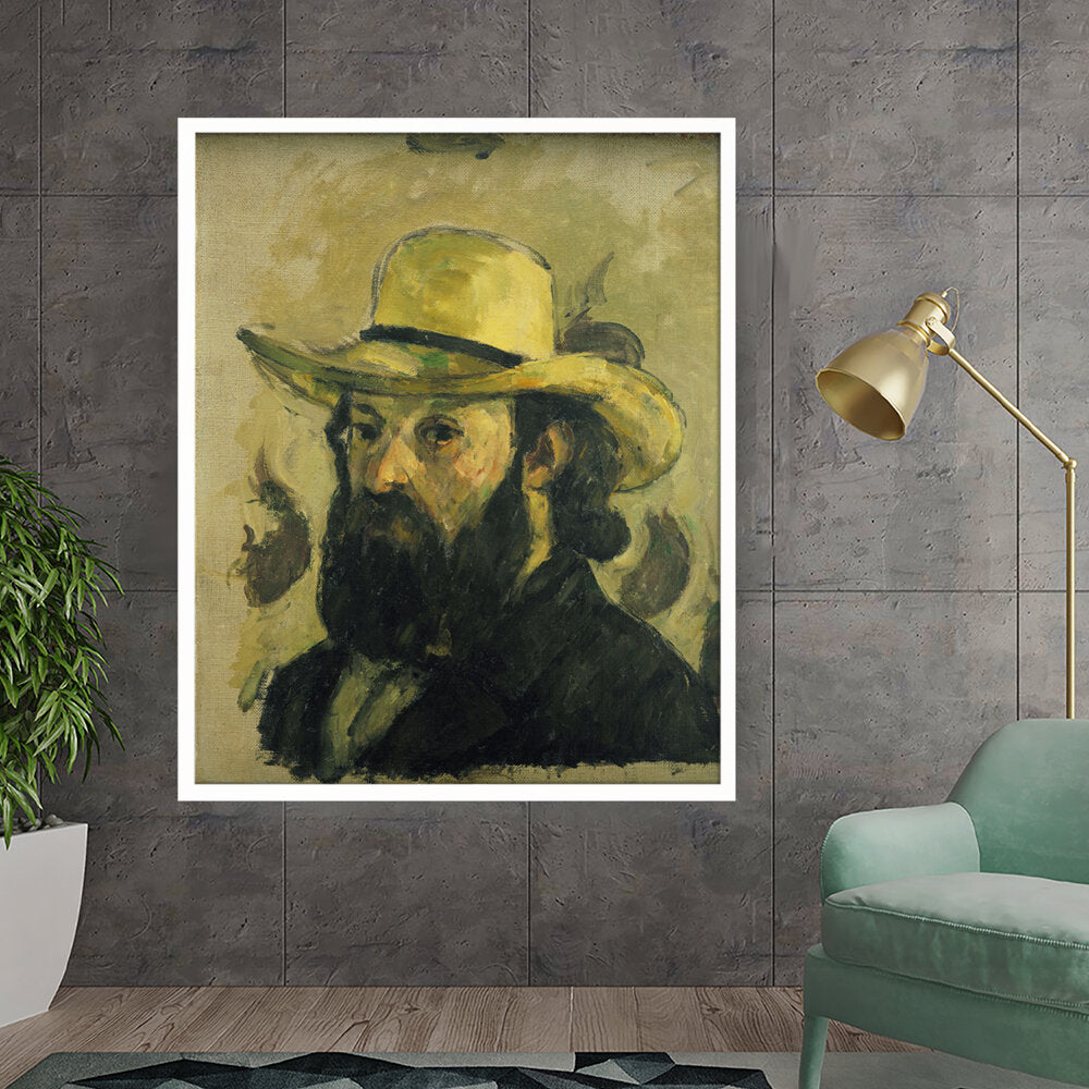 Self Portrait In A Straw Hat - Framed Canvas