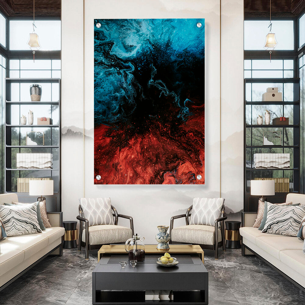 Blue And Red Mix Splash - Acrylic Wall Photo