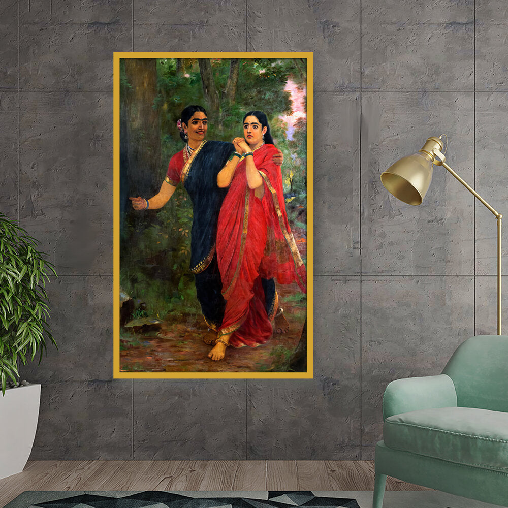 Draupadi And Simhika - Framed Canvas