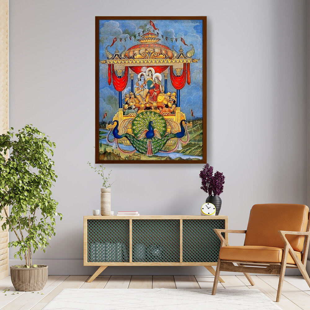 Lord Rama Pushpakaviman - Framed Canvas