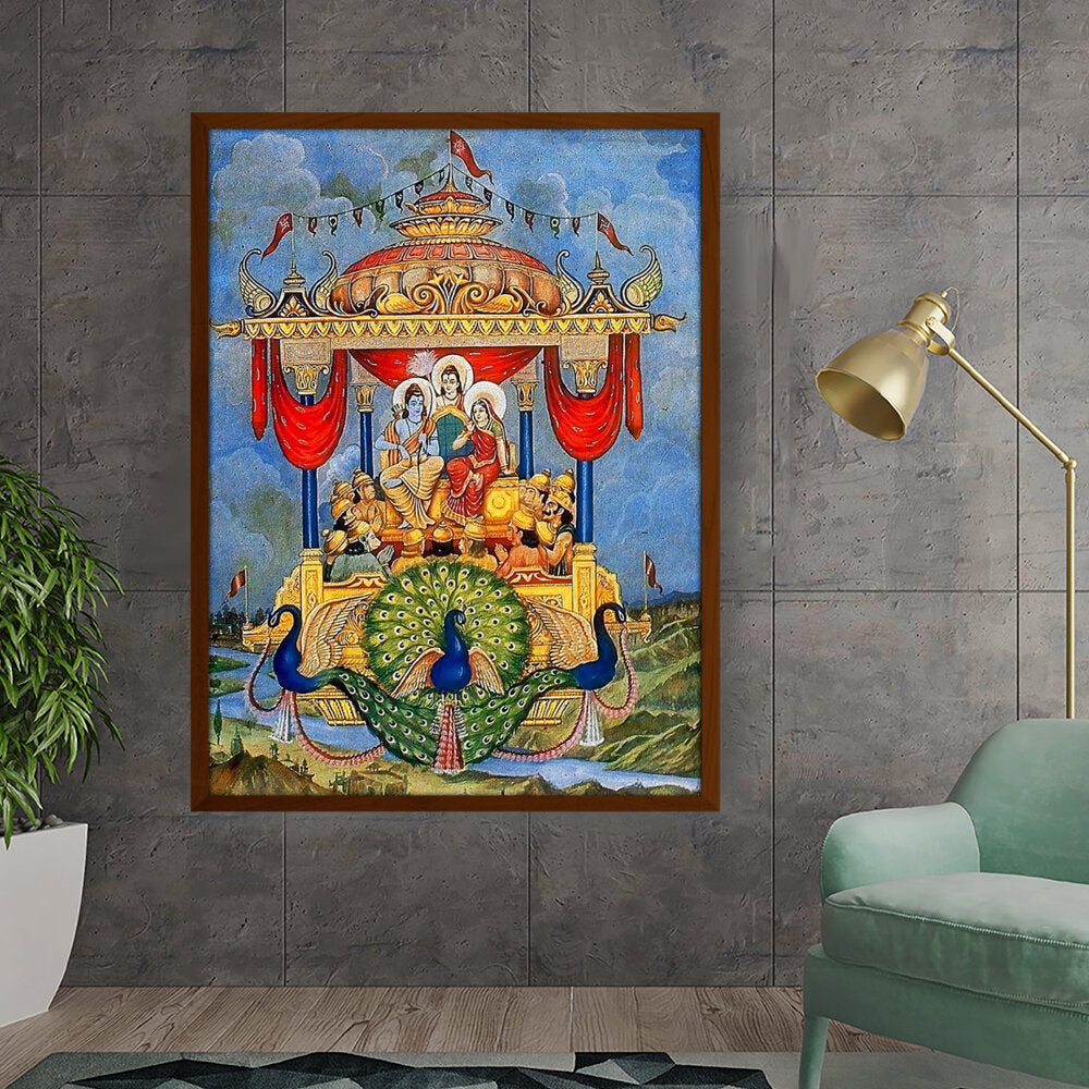 Lord Rama Pushpakaviman - Framed Canvas