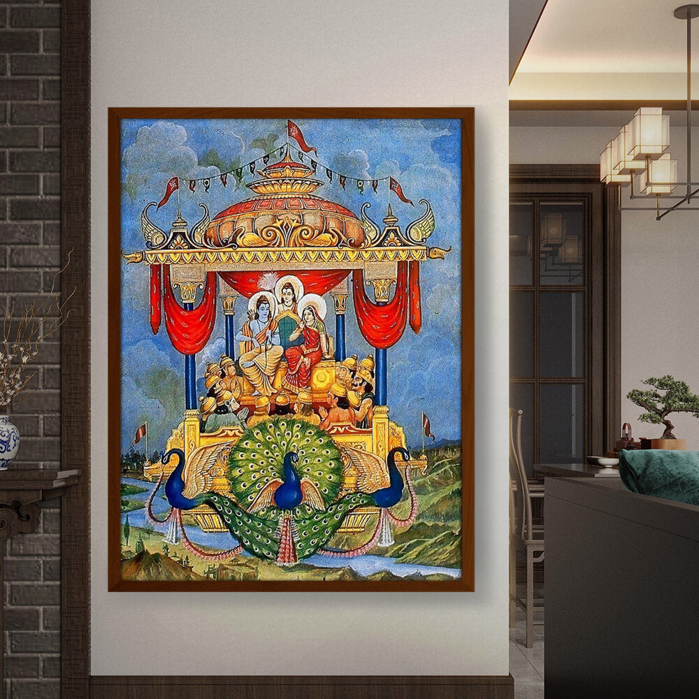 Lord Rama Pushpakaviman - Framed Canvas