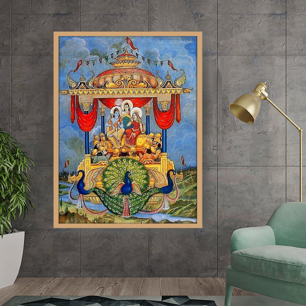 Lord Rama Pushpakaviman - Framed Canvas